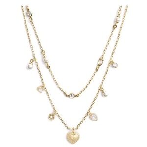 NEW COACH Faux Stone Signature Charm Layered Necklace 15in Heart Dangle Gold